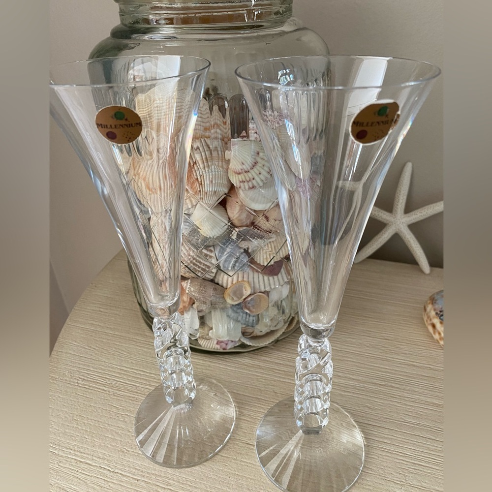 Cristal D’Arques 2000 Millennium Y2K Champagne Flutes Set of 2 Crystal Glasses - Picture 8 of 8